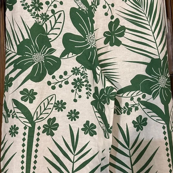 NEW Linen Blend Macaw Elegance Green Cream Leafy Tropical Print Wide Leg Pants S - Picture 5 of 17
